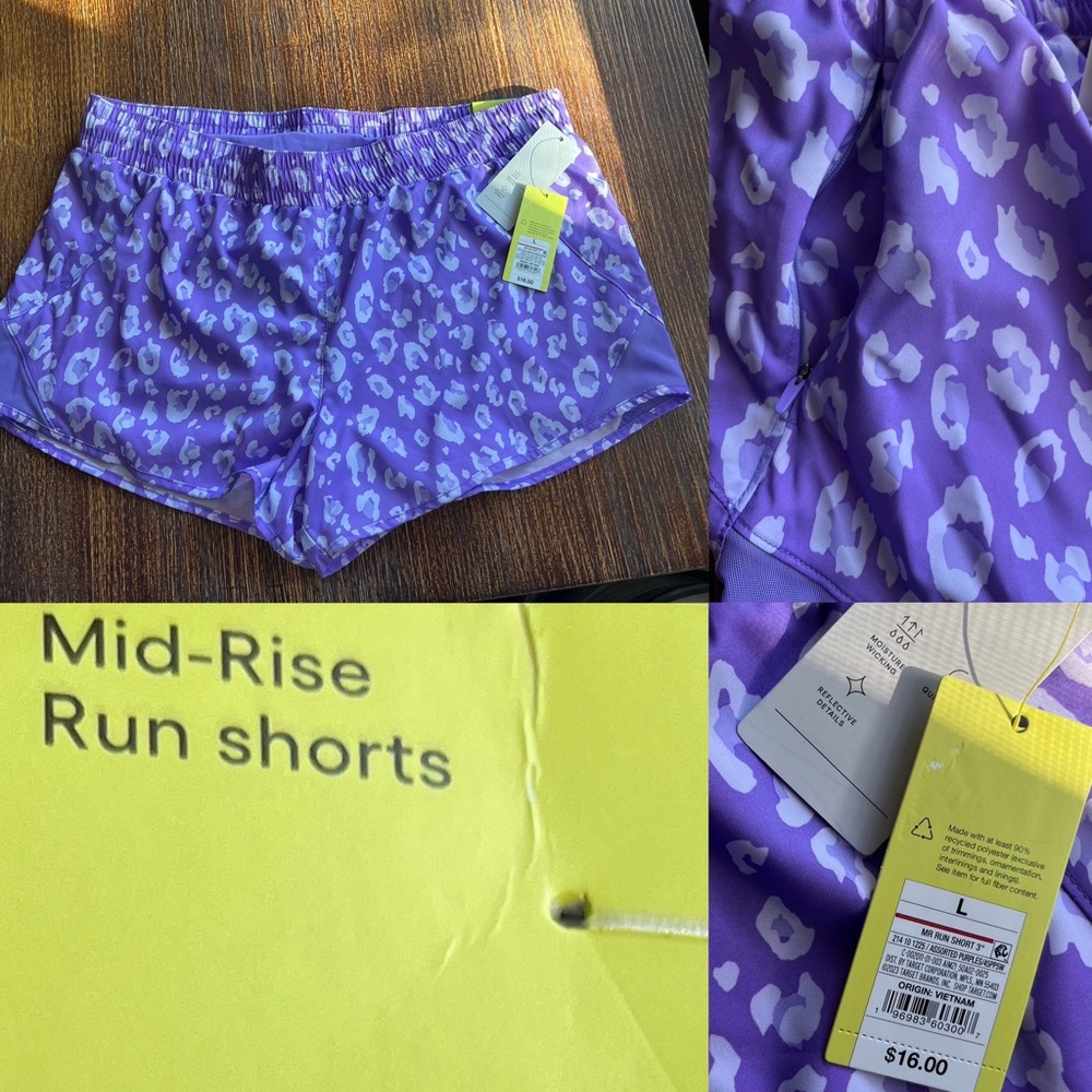 All In Motion Mid Rise Run Shorts with Pockets Lined Purple L  Activewear